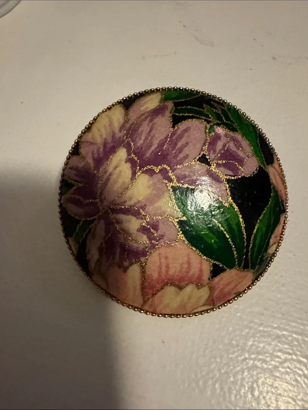 Floral Hand-Painted Round Brooch- Pink & Green